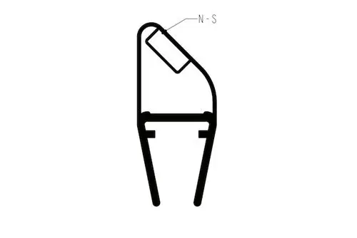 Roth Türmagnetdichtung mit einem rechteckigen Profil, dargestellt in seitlicher Ansicht, mit einer Markierung für die Magnetposition.